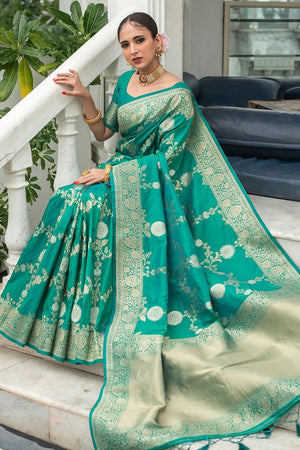 Teal Blue Banarasi Saree