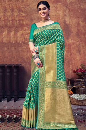 Teal Blue Banarasi Saree