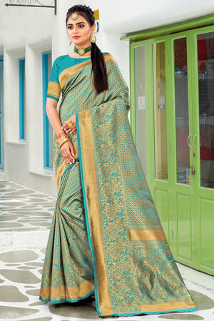 Teal Blue Banarasi Saree