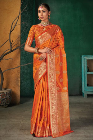 Tiger Orange Banarasi Saree