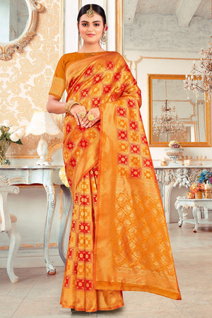 orange banarasi saree