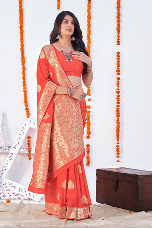 orange banarasi saree