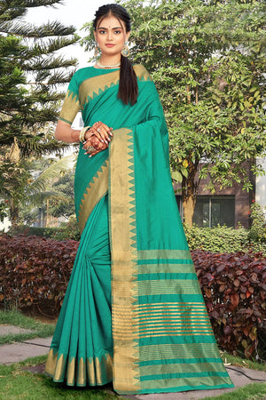 Turquoise Blue Banarasi Saree