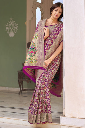 Violet Purple Banarasi Saree