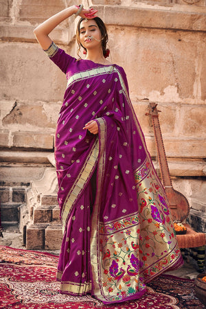 Violet Purple Banarasi Saree