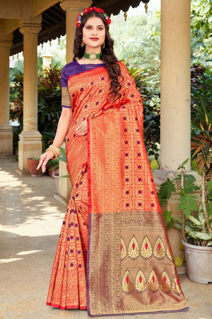 Vivid Red Banarasi Saree