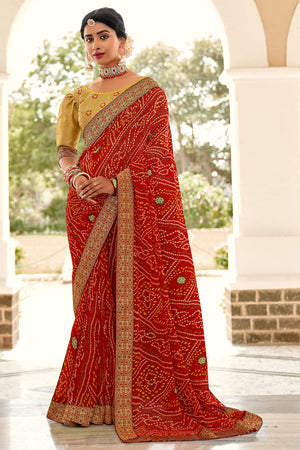 Brick Red Bandhani Saree