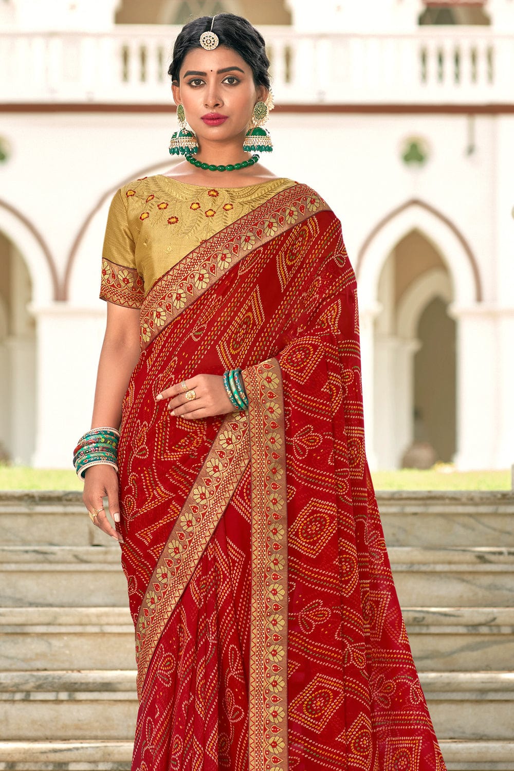 Banarasi Silk Green Bandhani Saree Online Shopping India USA UK UAE – Sunasa