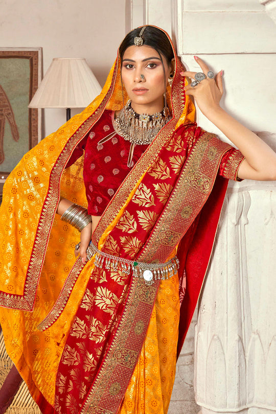 yellow bandhani saree