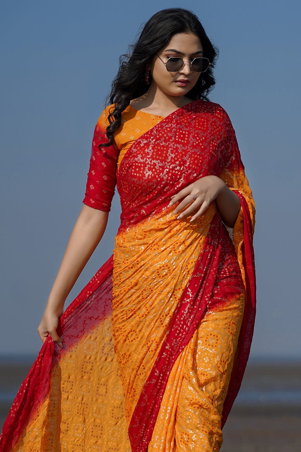 Buy Georgette Bandhani Saree For Women With Heavy Gota Patti Border at  Amazon.in