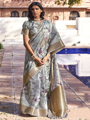Abalone Grey Brasso Saree