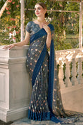 blue brasso saree