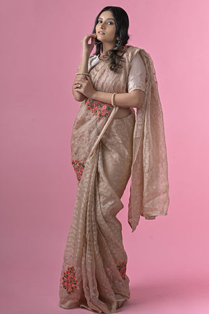 beige brasso saree