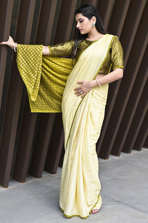 Beige Green Brasso Saree