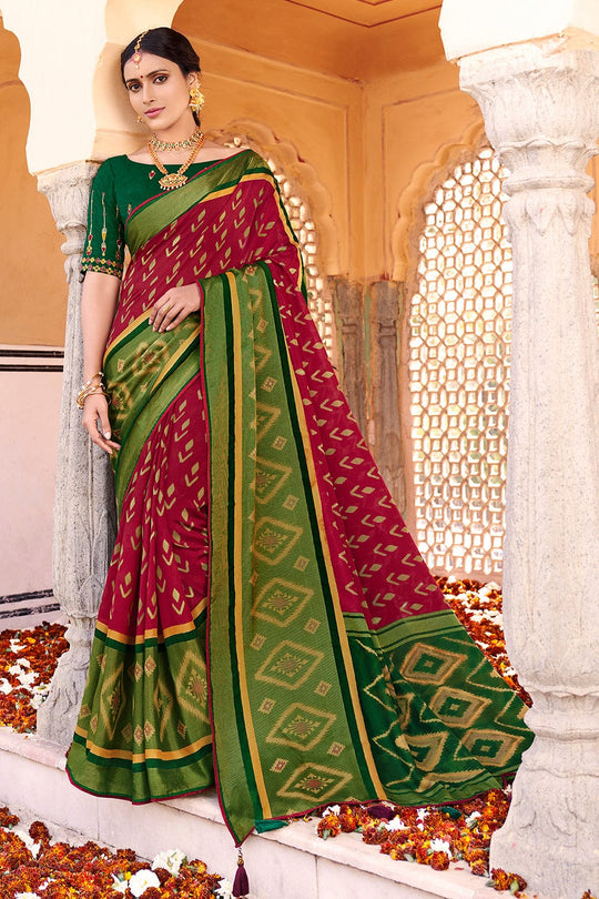 maroon brasso saree
