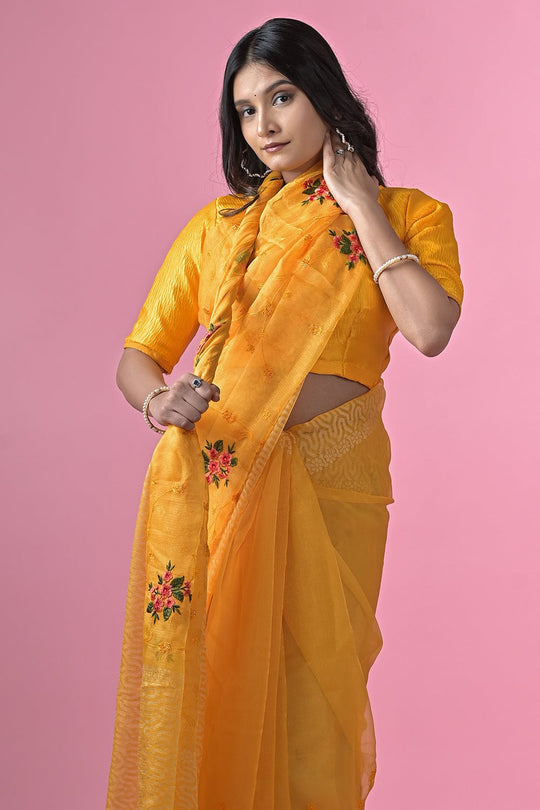 yellow brasso saree