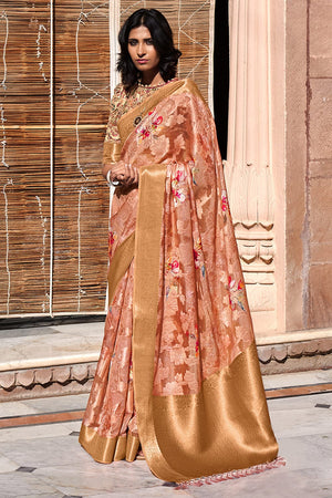 Gerbera Peach Brasso Saree