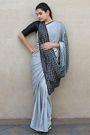 Gray Black Brasso Saree