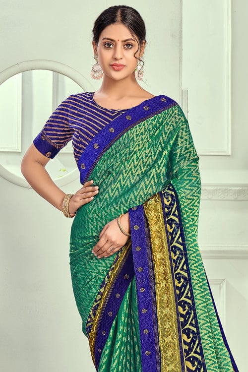 green brasso saree