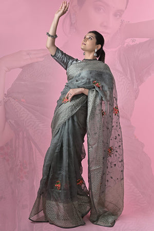 grey brasso saree