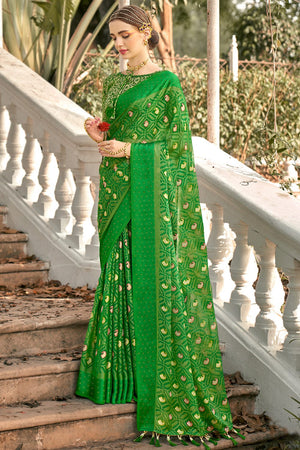 green brasso saree