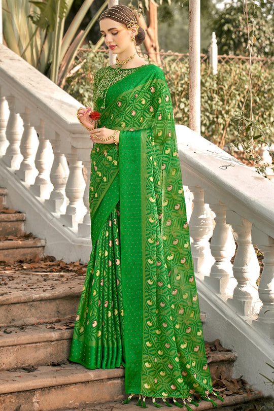 green brasso saree