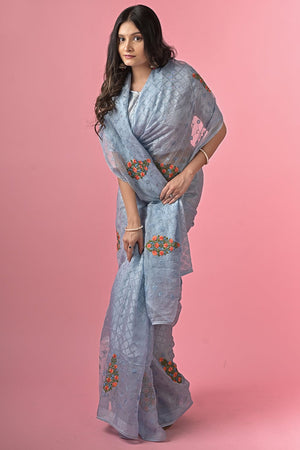 Light Slate Grey Brasso Saree