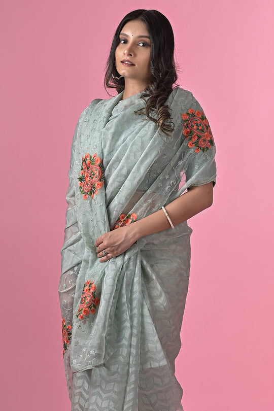 grey brasso saree