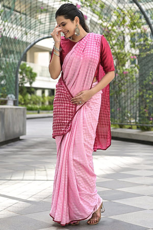 Red Pink Brasso Saree