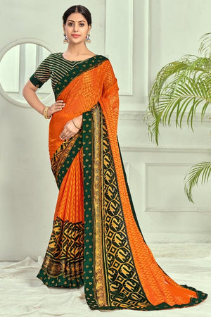 Safety Orange Brasso Saree