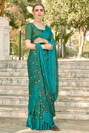 Teal Blue Brasso Saree