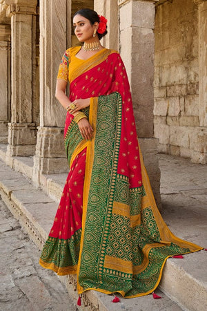 Tulip Red Brasso Saree