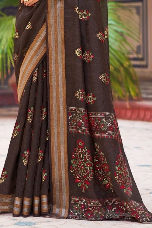 Chanderi Saree Dark Brown Chanderi Saree saree online