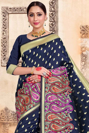 Denim Blue Chanderi Saree