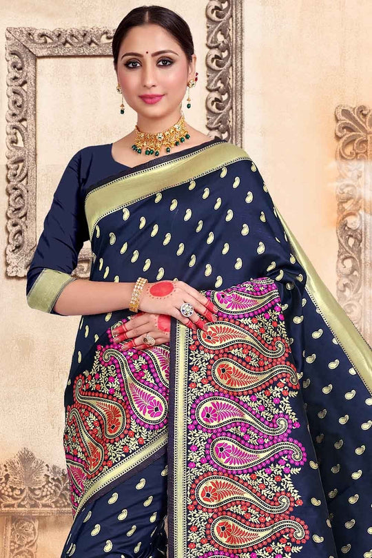 Denim Blue Chanderi Saree