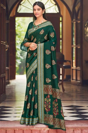 Chanderi Saree Fern Green Chanderi Saree saree online