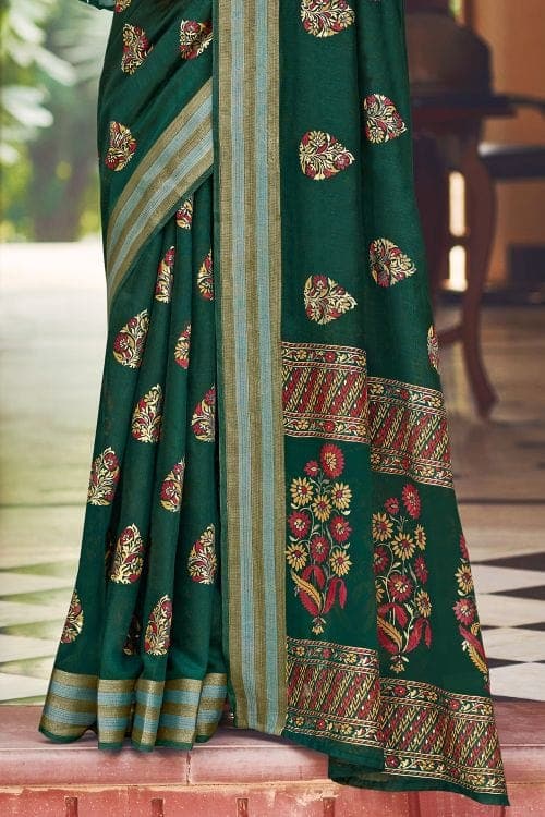 Chanderi Saree Fern Green Chanderi Saree saree online