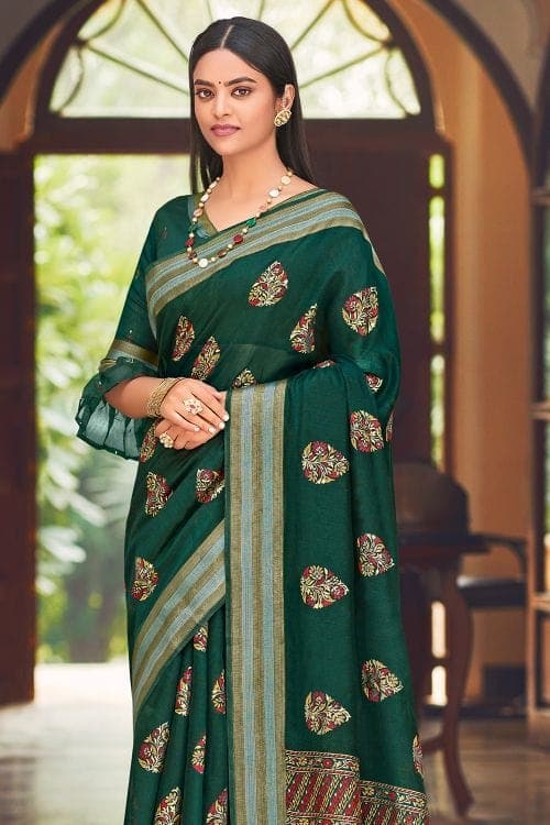 Chanderi Saree Fern Green Chanderi Saree saree online