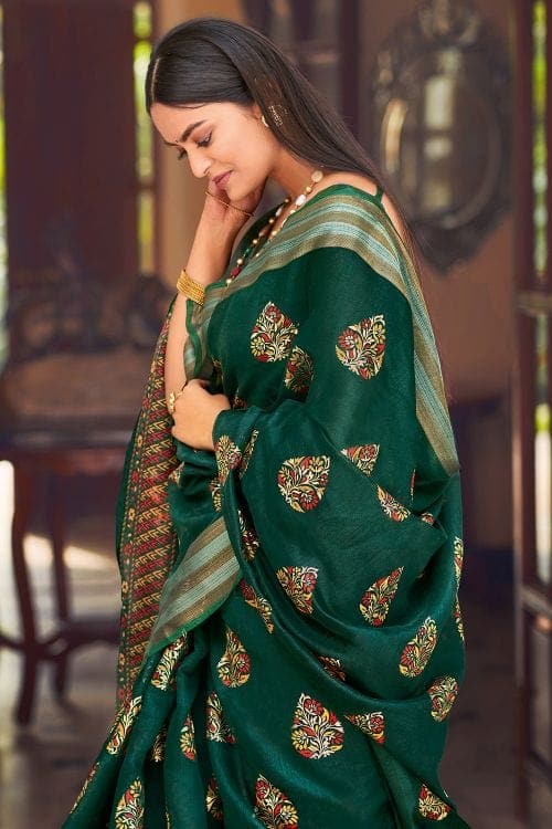 Chanderi Saree Fern Green Chanderi Saree saree online