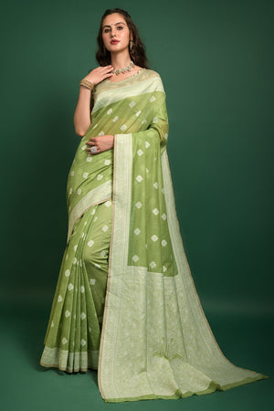 green chanderi saree