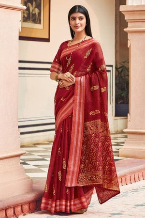 Chanderi Saree Garnet Red Chanderi Saree saree online