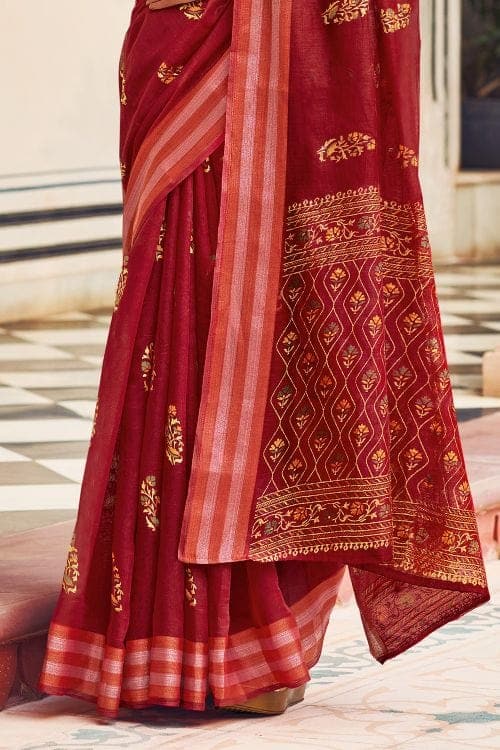 Chanderi Saree Garnet Red Chanderi Saree saree online