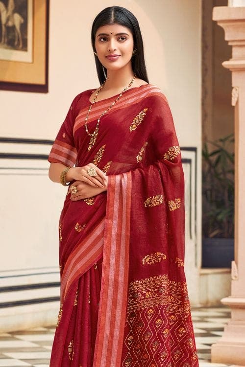 Chanderi Saree Garnet Red Chanderi Saree saree online