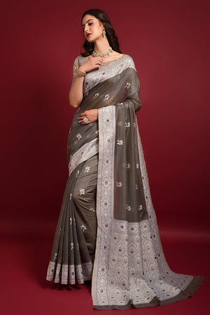Gray Chanderi Saree