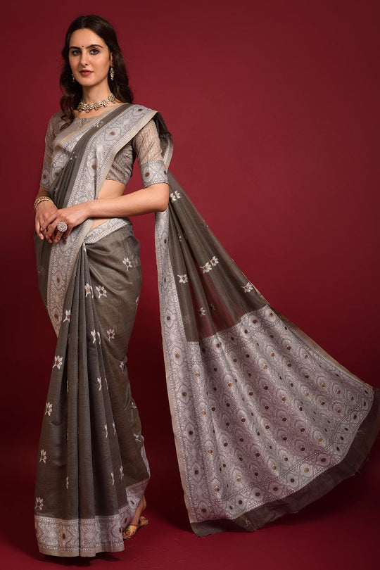 grey chanderi saree