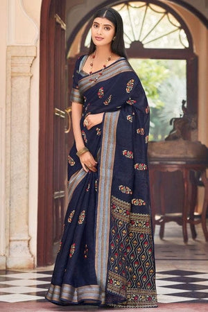 Indigo Blue Chanderi Saree