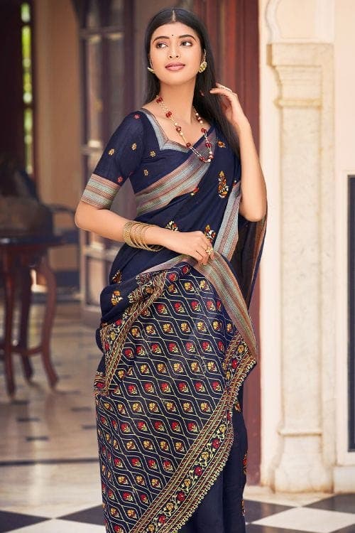 Chanderi Saree Indigo Blue Chanderi Saree saree online