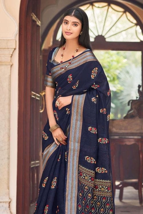 Chanderi Saree Indigo Blue Chanderi Saree saree online