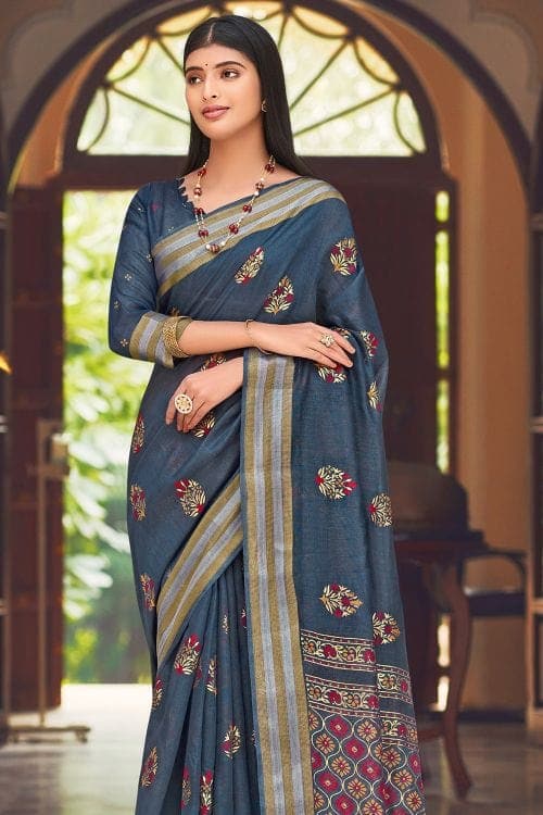 Chanderi Saree Persian Blue Chanderi Saree saree online