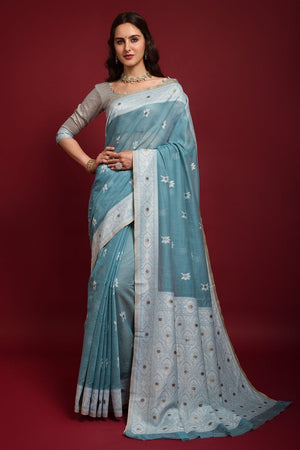 Sapphire Blue Chanderi Saree